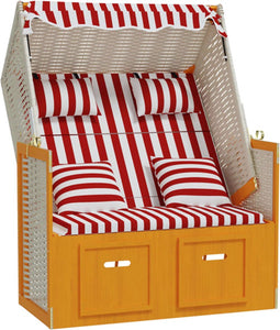 vidaXL - Strandstoel - met - kussens - poly - rattan - en - hout - rood - en - wit