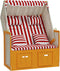 vidaXL - Strandstoel - met - kussens - poly - rattan - en - hout - rood - en - wit