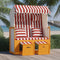 vidaXL - Strandstoel - met - kussens - poly - rattan - en - hout - rood - en - wit