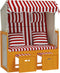 vidaXL - Strandstoel - met - kussens - poly - rattan - en - hout - rood - en - wit