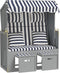 vidaXL - Strandstoel - met - kussens - poly - rattan - en - hout - blauw - en - wit