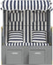 vidaXL - Strandstoel - met - kussens - poly - rattan - en - hout - blauw - en - wit