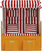vidaXL - Strandstoel - met - kussens - poly - rattan - en - hout - rood - en - wit