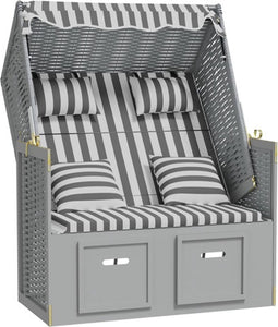 vidaXL - Strandstoel - met - kussens - poly - rattan - en - massief - hout - grijs - wit