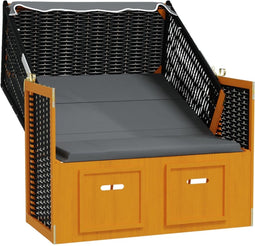 vidaXL - Strandstoel - met - luifel - poly - rattan - en - massief - hout - wit - en - blauw