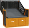 vidaXL - Strandstoel - met - luifel - poly - rattan - en - massief - hout - wit - en - blauw