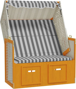 vidaXL - Strandstoel - met - luifel - poly - rattan - en - massief - hout - wit - en - grijs