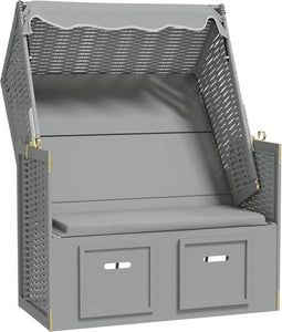 vidaXL - Strandstoel - met - luifel - poly - rattan - en - massief - hout - grijs