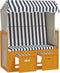 vidaXL - Strandstoel - met - luifel - poly - rattan - en - massief - hout - wit - en - blauw