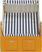 vidaXL - Strandstoel - met - luifel - poly - rattan - en - massief - hout - wit - en - blauw