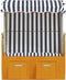 vidaXL - Strandstoel - met - luifel - poly - rattan - en - massief - hout - wit - en - blauw