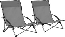 vidaXL - Strandstoelen - 2 - st - inklapbaar - stof - grijs