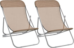 vidaXL - Strandstoelen - 2 - st - textileen - en - gepoedercoat - staal - taupe