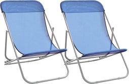 vidaXL - Strandstoelen - 2 - st - textileen - en - gepoedercoat - staal - blauw