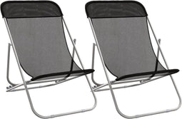 vidaXL - Strandstoelen - 2 - st - textileen - en - gepoedercoat - staal - zwart