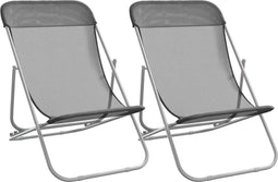 vidaXL - Strandstoelen - 2 - st - textileen - en - gepoedercoat - staal - grijs