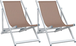 vidaXL - Strandstoelen - inklapbaar - 2 - st - aluminium - en - textileen - bruin
