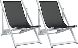 vidaXL - Strandstoelen - inklapbaar - 2 - st - aluminium - en - textileen - zwart