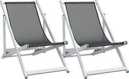 vidaXL - Strandstoelen - inklapbaar - 2 - st - aluminium - en - textileen - grijs