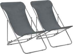 vidaXL - Strandstoelen - inklapbaar - 2 - st - staal - en - oxford - stof - grijs
