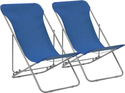 vidaXL - Strandstoelen - inklapbaar - 2 - st - staal - en - oxford - stof - blauw