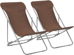 vidaXL - Strandstoelen - inklapbaar - 2 - st - staal - en - oxford - stof - bruin