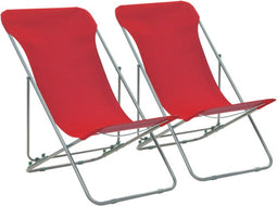 vidaXL - Strandstoelen - inklapbaar - 2 - st - staal - en - oxford - stof - rood