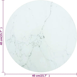 vidaXL - Tafelblad - Ø40x0,8 - cm - gehard - glas - met - marmeren - design - wit