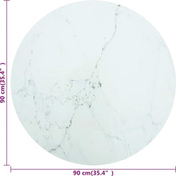 vidaXL - Tafelblad - Ø90x1 - cm - gehard - glas - met - marmeren - design - wit
