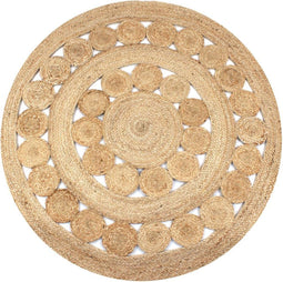 vidaXL - Tapijt - met - ontwerp - rond - 120 - cm - gevlochten - jute