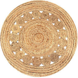 vidaXL - Tapijt - met - ontwerp - rond - 150 - cm - gevlochten - jute