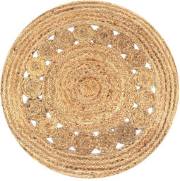 vidaXL - Tapijt - met - ontwerp - rond - 90 - cm - gevlochten - jute