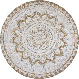 vidaXL - Tapijt - met - print - rond - 120 - cm - gevlochten - jute