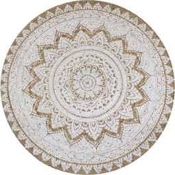 vidaXL - Tapijt - met - print - rond - 150 - cm - gevlochten - jute