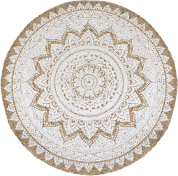 vidaXL - Tapijt - met - print - rond - 240 - cm - gevlochten - jute