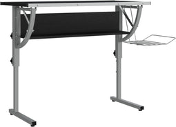 vidaXL - Tekentafel - 110x53x(58-87) - cm - bewerkt - hout - en - staal - zwart/grijs