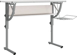 vidaXL - Tekentafel - 110x53x(58-87) - cm - bewerkt - hout - en - staal - wit/grijs