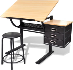 vidaXL - Tekentafel - met - kastje - + - kruk