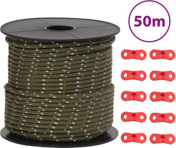 vidaXL - Tentscheerlijn - met - reflecterende - strips - en - spanners - 50 - m - 4 - mm