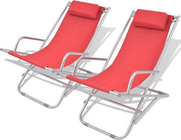 vidaXL - Terrasstoelen - verstelbaar - 2 - st - staal - rood