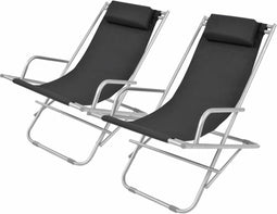 vidaXL - Terrasstoelen - verstelbaar - 2 - st - staal - zwart