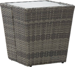 vidaXL - Theetafel - 41,5x41,5x43 - cm - poly - rattan - en - gehard - glas - grijs