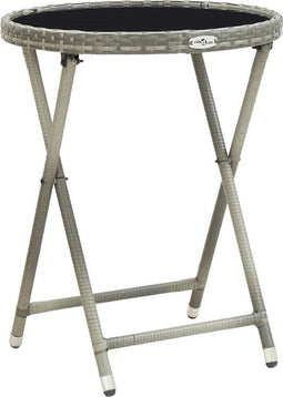 vidaXL - Theetafel - 60 - cm - poly - rattan - en - gehard - glas - grijs