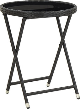 vidaXL - Theetafel - 60 - cm - poly - rattan - en - gehard - glas - zwart