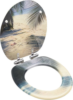 vidaXL - Toiletbril - met - soft-close - deksel - strand - MDF