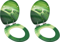 vidaXL - Toiletbrillen - met - soft-close - deksel - 2 - st - waterdruppel - MDF - groen