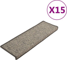 vidaXL - Trapmatten - zelfklevend - 15st - sisal-look - 65x21x4cm - grijs - en - beige