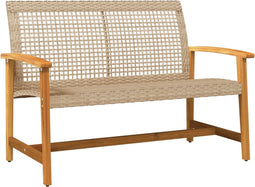 vidaXL - Tuinbank - 112 - cm - poly - rattan - en - acaciahout - beige