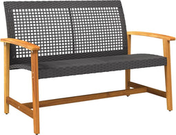 vidaXL - Tuinbank - 112 - cm - poly - rattan - en - acaciahout - zwart