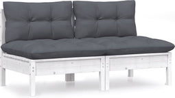 vidaXL - Tuinbank - 2-zits - met - antraciet - kussens - massief - grenenhout
